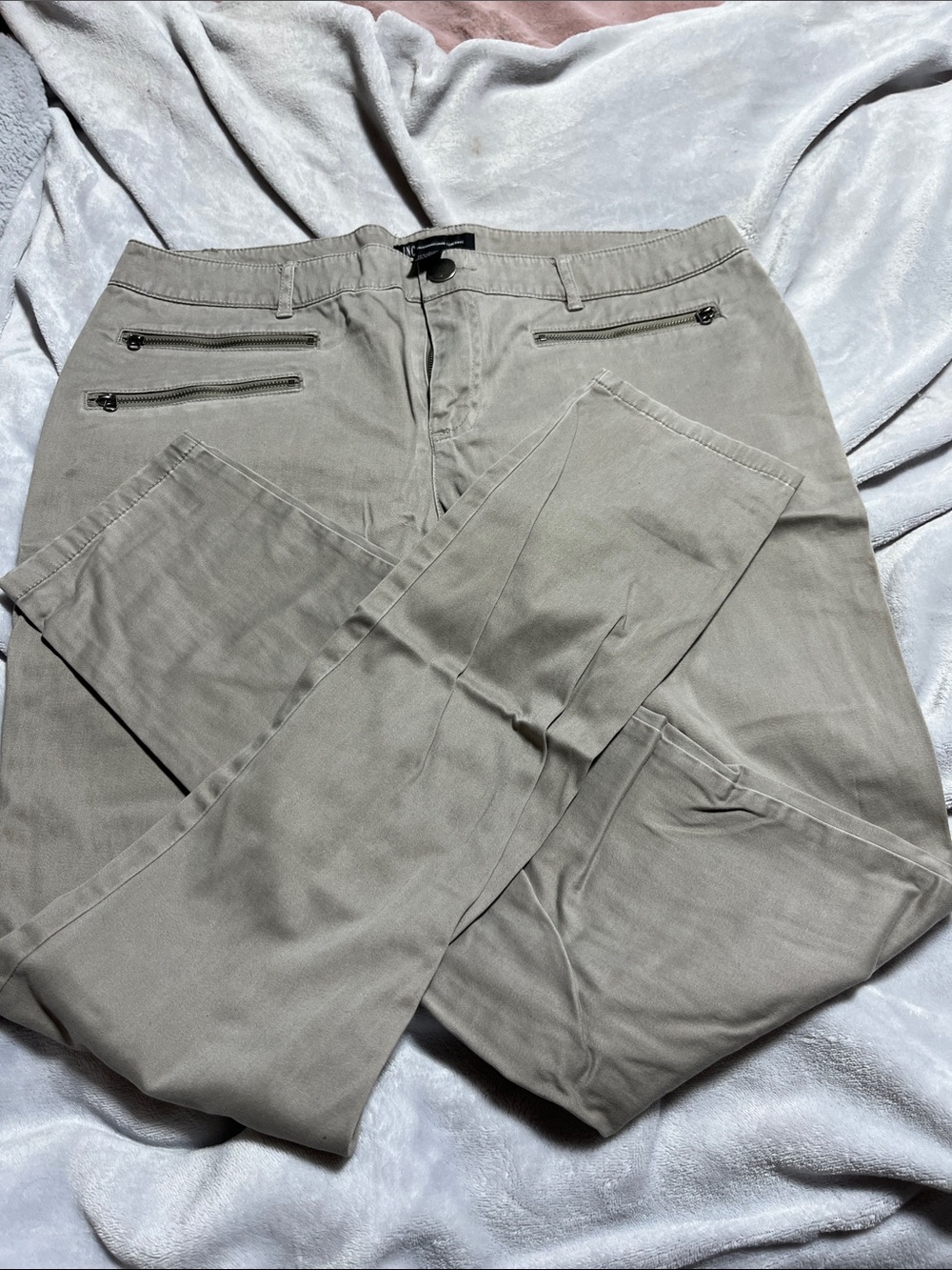 INC International Concepts Women's Khaki Zip-Pocket Chinos in Light Taupe